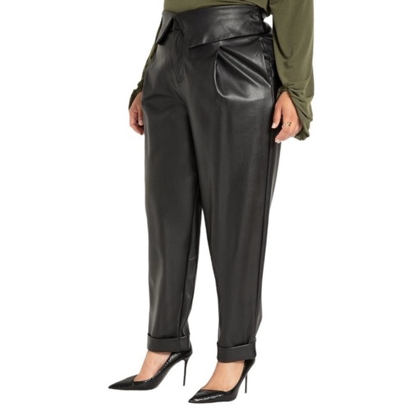 Eloquii Classic Fit Faux Leather Trouser With Folded Waist Size 14 V - Picture 1 of 9